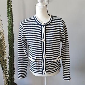 Sioni Navy and Cream Button Down Cardigan